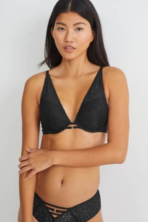 Ropa Interior C&A Underwire Bra Plunge Acolchado Push-up Negras | RCBZHM-708