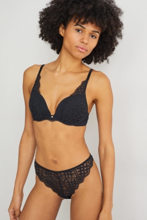 Ropa Interior C&A Underwire Bra Push-up Lycra® Negras | GZKBNL-195