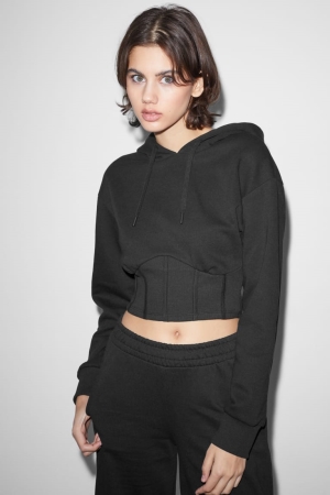 Sudadera Con Capucha C&A Clockhouse Cropped Negras | AXVTHJ-750