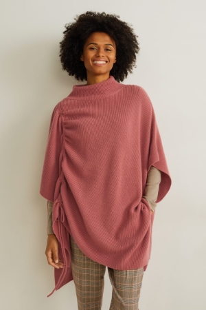 Sudadera Con Capucha C&A De Punto Cashmere Blend Poncho Rosas Oscuro | IPHCJW-715