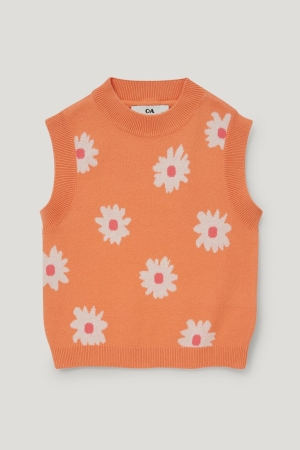 Sudadera Con Capucha C&A Slipover Floral Naranjas | IPUWOM-270