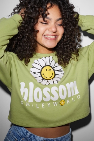 Sudaderas C&A Clockhouse Cropped Smileyworld® Verde Claro | CRDQUI-826