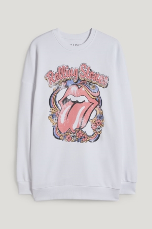 Sudaderas C&A Clockhouse Rolling Stones Blancas | IRFTEK-805