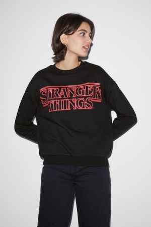 Sudaderas C&A Clockhouse Stranger Things Negras | XPVUFC-274