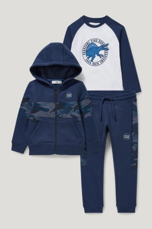 Sudaderas C&A Set Zip-through With Hood, Long Sleeve And Joggers Azules Oscuro | TSYXPJ-037