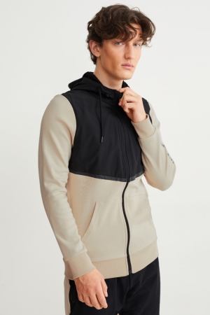 Sudaderas C&A Zip-through With Hood Negras Beige | LRFNDJ-563