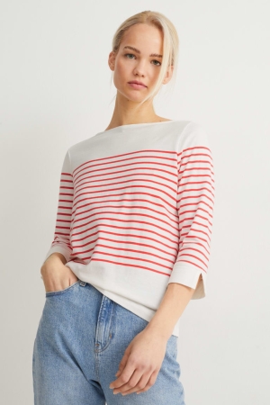 Tops C&A Long Sleeve A Rayas Blancas Rojas | IJEWRH-806