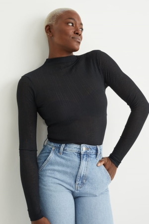 Tops C&A Long Sleeve Negras | OEHCQV-804