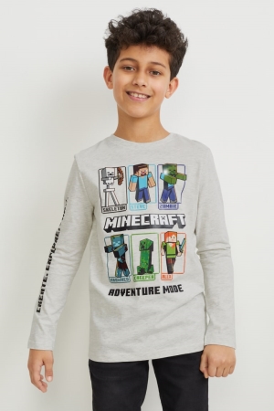 Tops C&A Minecraft Long Sleeve Gris Claro | UQREIW-894