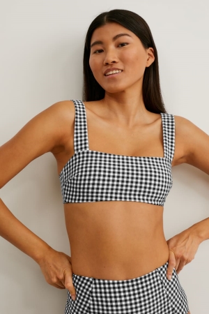 Trajes De Baño C&A Bikini Acolchado Non-wired Check Blancas Negras | FNCYWR-876