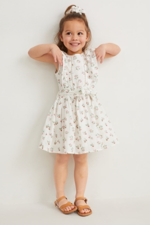 Vestido C&A Set And Scrunchie 2 Piece Floral Blancas | JOHQER-059