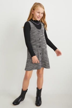 Vestido C&A Set Bouclé And Long Sleeve 2 Piece Negras | FTZUXI-294