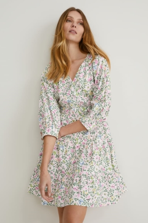 Vestido C&A Wrap Floral Blancas | TLKFBG-903