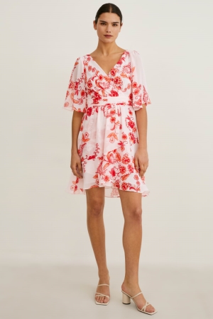 Vestido C&A Wrap Recycled Floral Rosas | MWNGCY-932