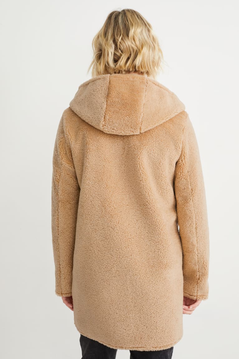 Abrigos C&A Faux Fur With Hood Marrones Claro | AWPMVS-768