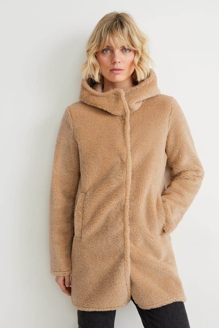 Abrigos C&A Faux Fur With Hood Marrones Claro | AWPMVS-768