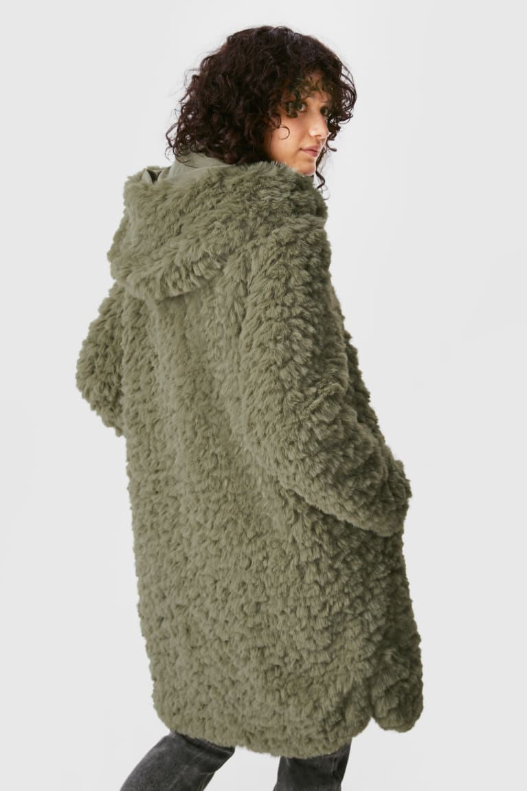 Abrigos C&A Faux Fur With Hood Verde Oscuro | FMLJBK-567