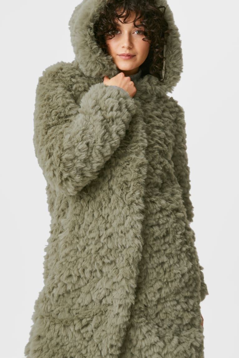 Abrigos C&A Faux Fur With Hood Verde Oscuro | FMLJBK-567