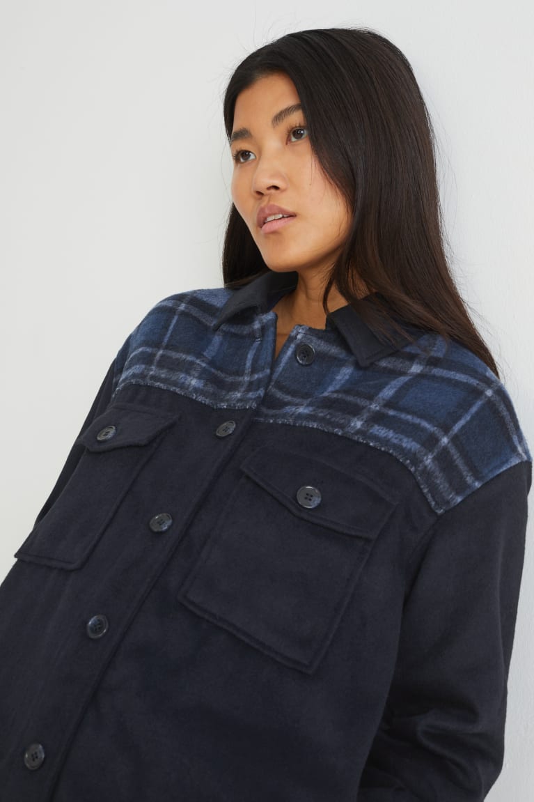 Abrigos C&A Flannel Shacket Azules Oscuro | YABUKT-087