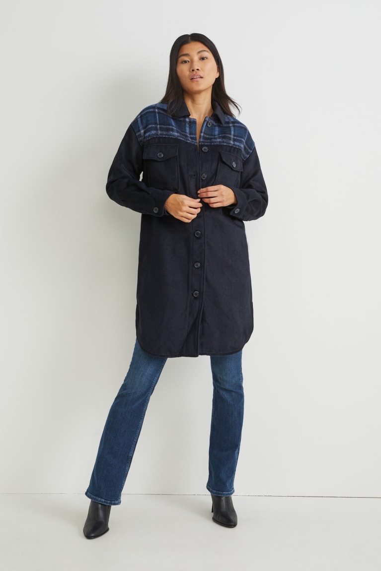 Abrigos C&A Flannel Shacket Azules Oscuro | YABUKT-087