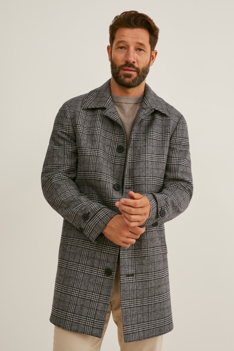 Abrigos C&A Merino Check Gris Negras | NLVGME-205