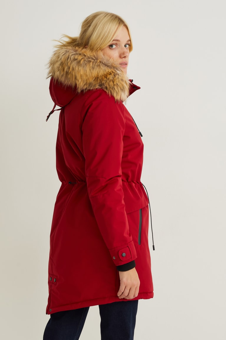 Abrigos C&A Parka With Hood And Faux Fur Trim Invierno Rojas | JREOUZ-641