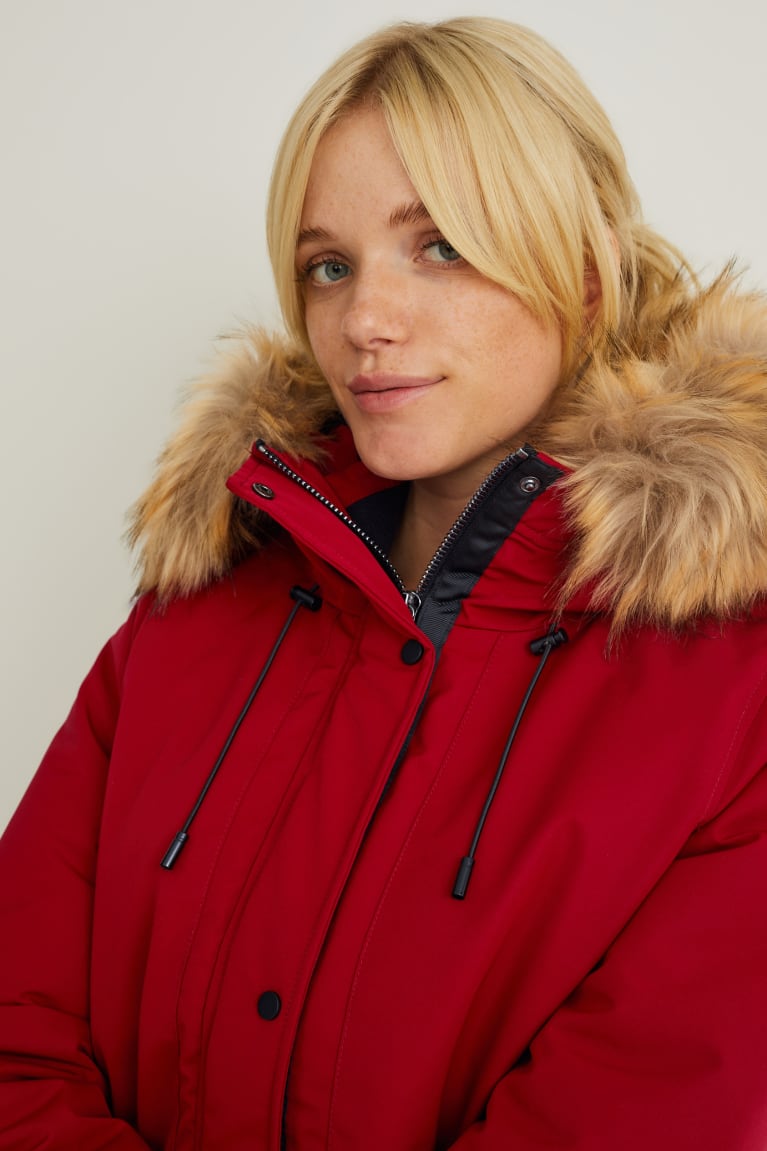 Abrigos C&A Parka With Hood And Faux Fur Trim Invierno Rojas | JREOUZ-641