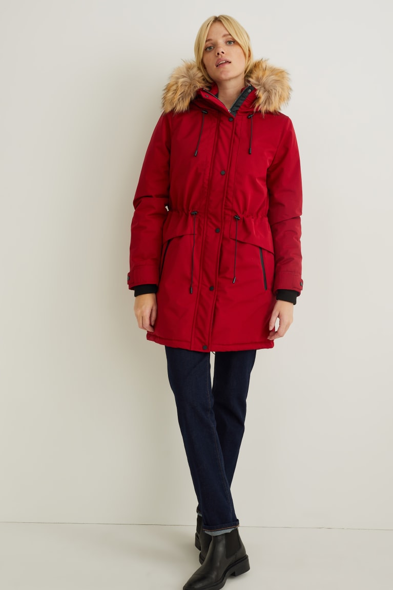 Abrigos C&A Parka With Hood And Faux Fur Trim Invierno Rojas | JREOUZ-641