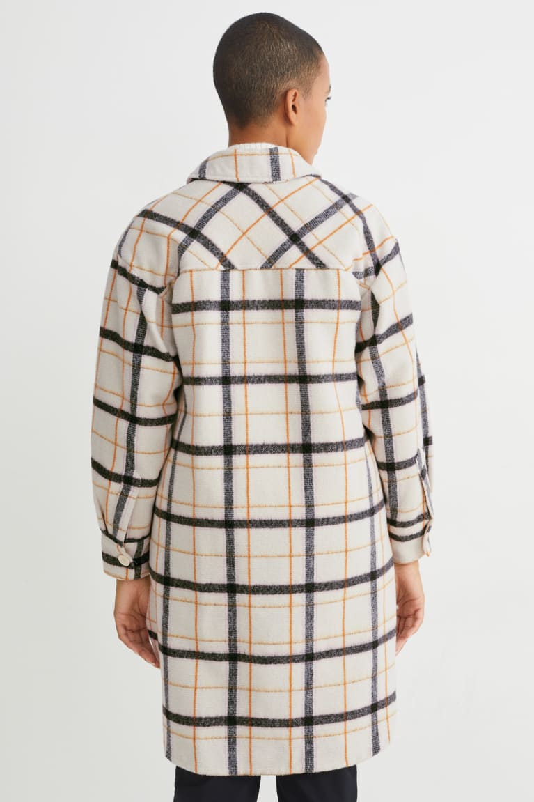 Abrigos C&A Shacket Check Beige | QSUCVL-326