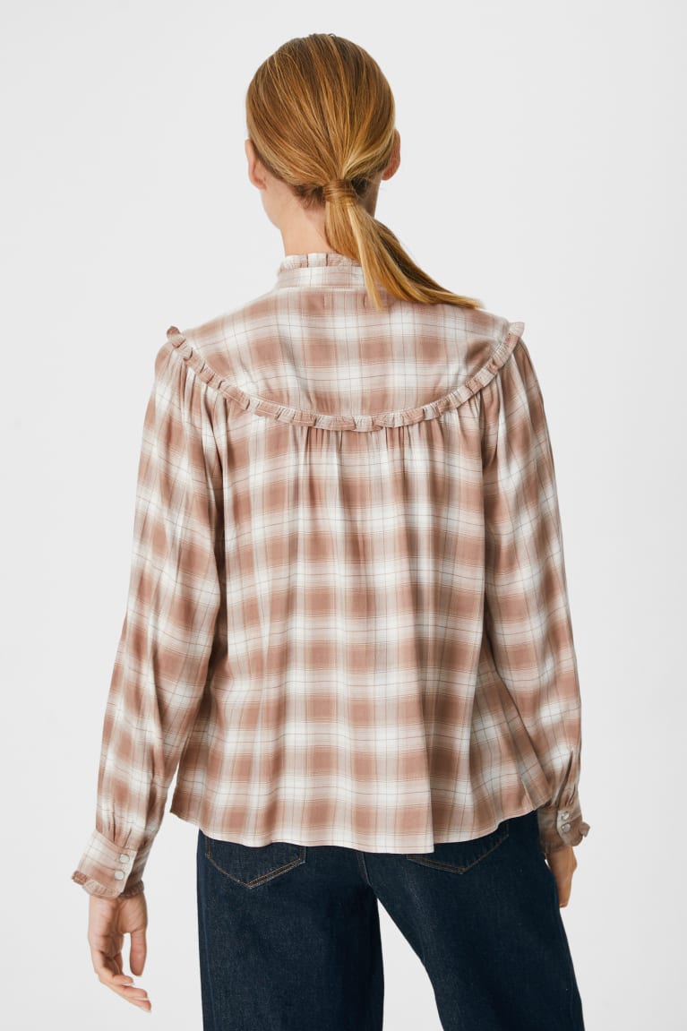 Blusas C&A Check Marrones Claro | HQFIYA-659