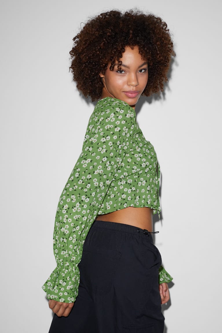 Blusas C&A Clockhouse Cropped Lenzing™ Ecovero™ Floral Verde Claro | MQYGAL-235