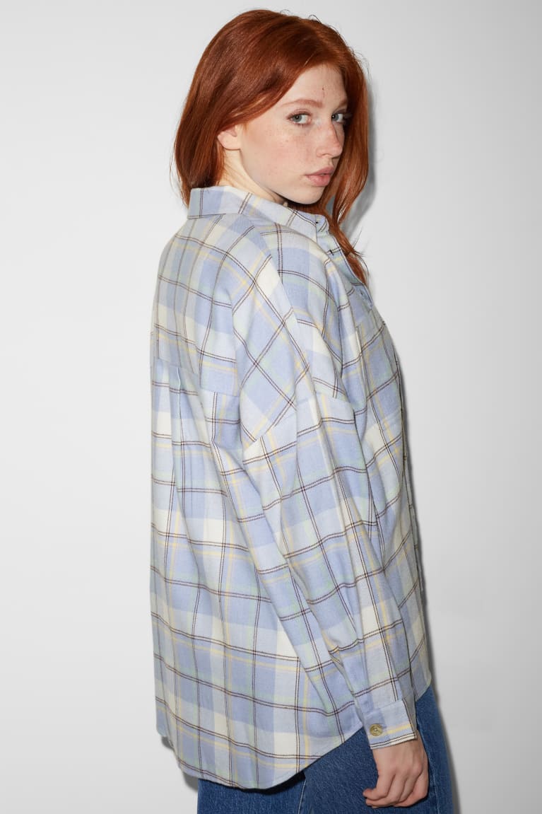 Blusas C&A Clockhouse Flannel Check Azules Claro | TFUXSR-836