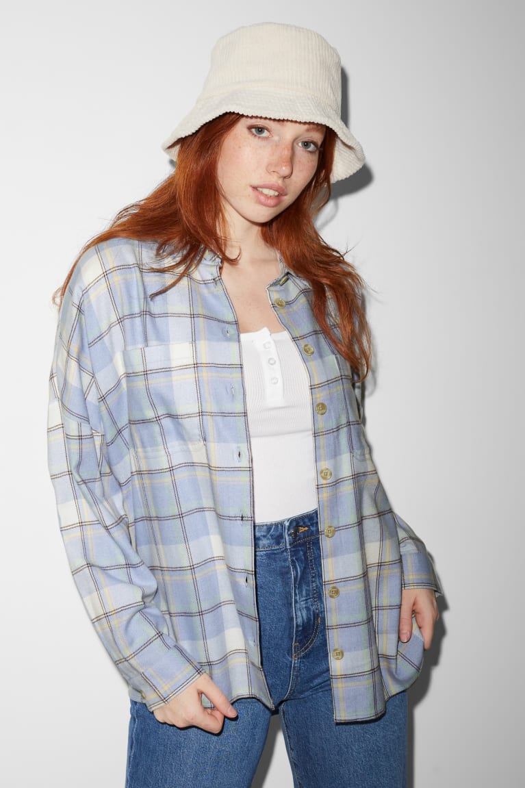 Blusas C&A Clockhouse Flannel Check Azules Claro | TFUXSR-836