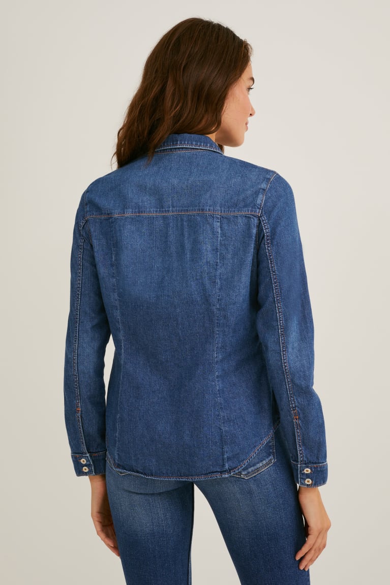 Blusas C&A Denim Cradle To Cradle Certified® Gold Azules | MLVJBP-846