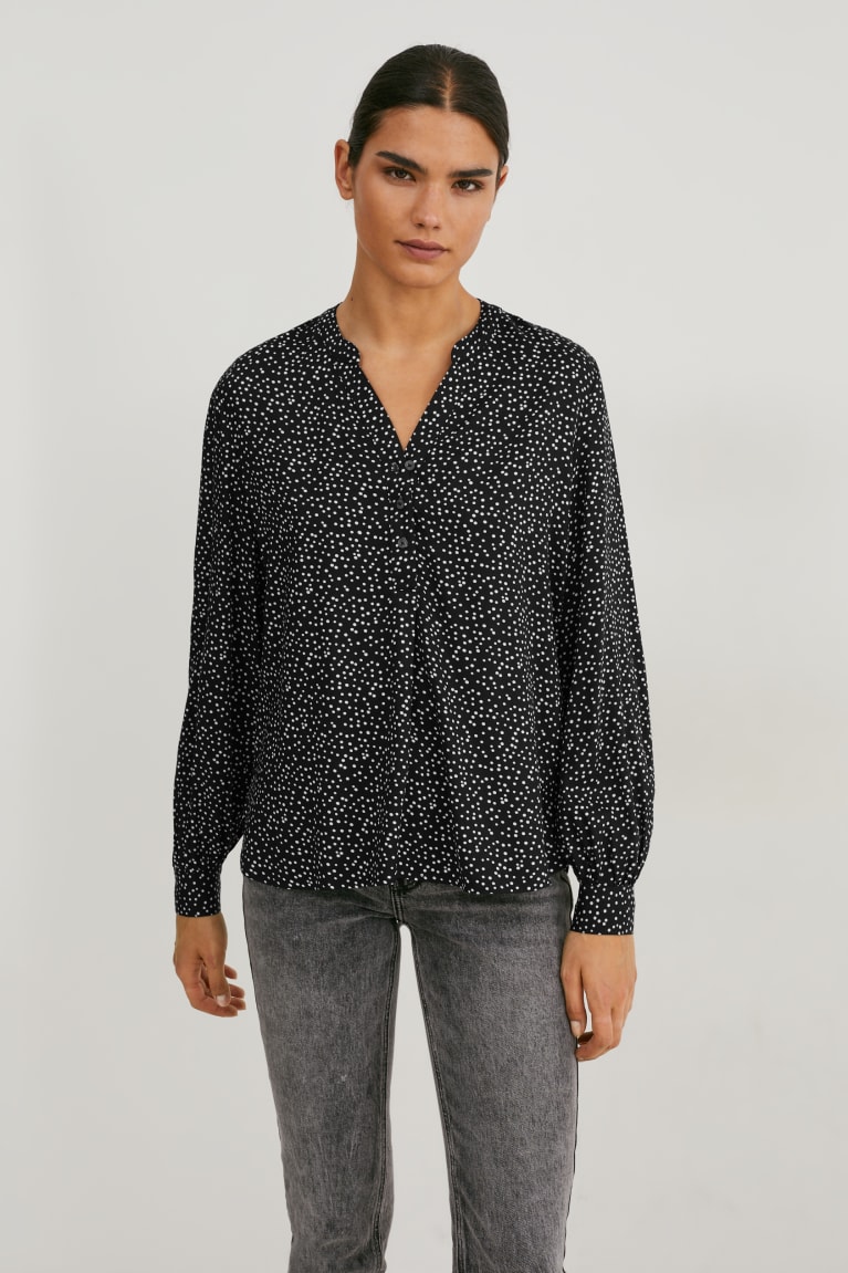 Blusas C&A Lenzing™ Ecovero™ Polka Dot Negras | UOJAWB-879