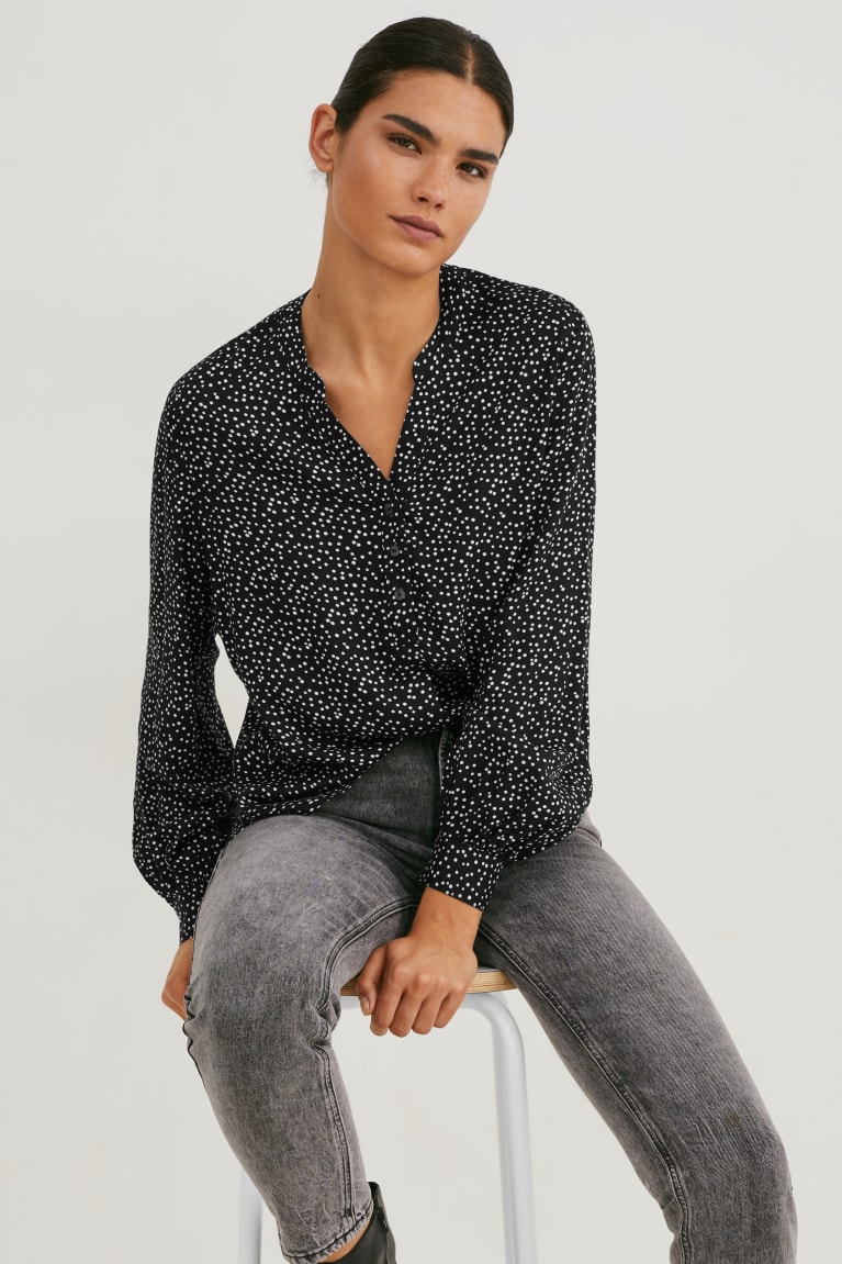 Blusas C&A Lenzing™ Ecovero™ Polka Dot Negras | UOJAWB-879