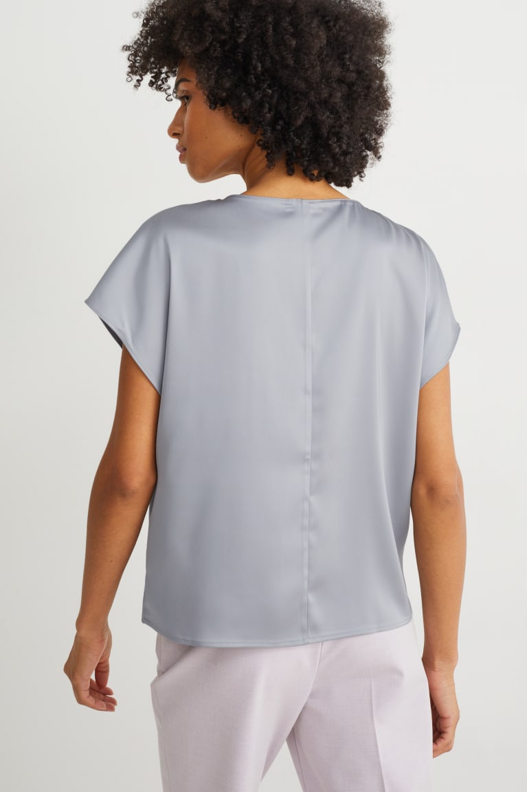 Blusas C&A Satin With Recycled Polyester Gris Claro | ZSXAOQ-761