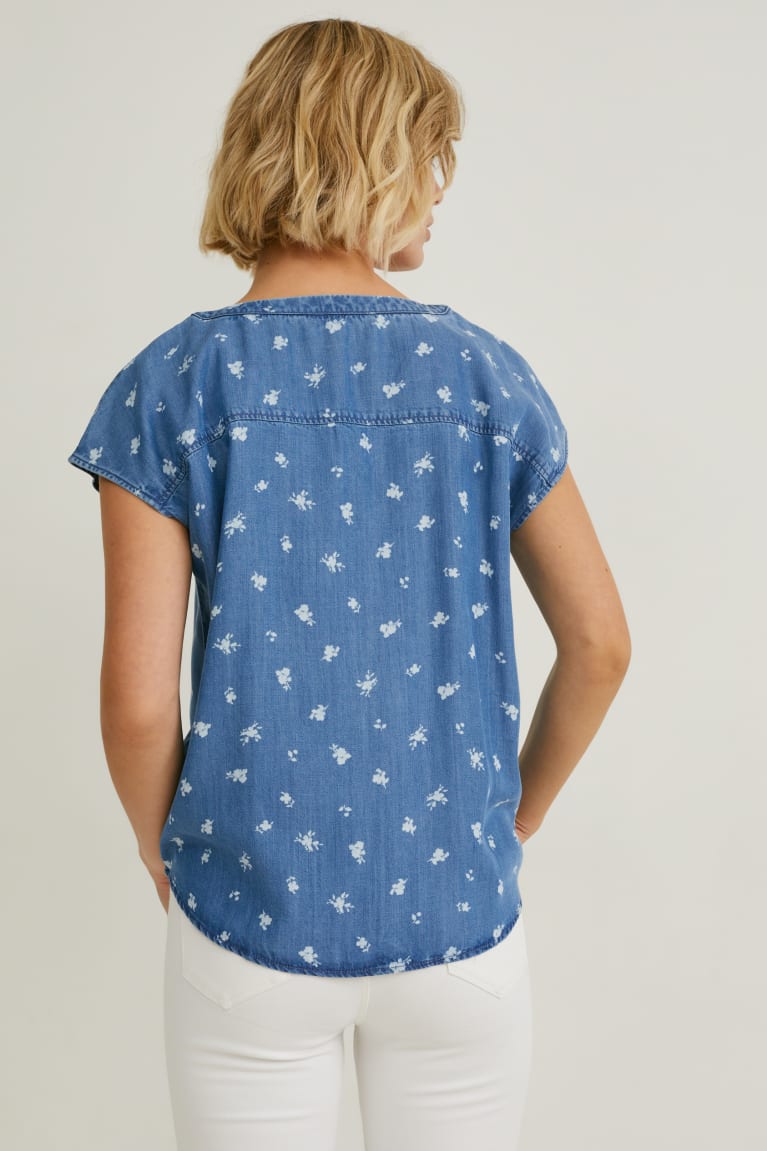 Blusas C&A With Knot Detail Tencel™ Floral Azules | IUNATL-946