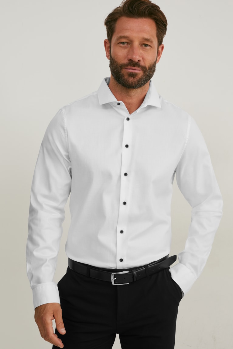 Camisas C&A Business Body Fit Cutaway Collar Organic Algodon Lycra® Blancas | PSTLMB-274