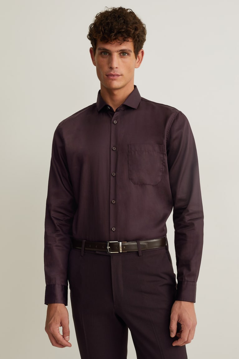 Camisas C&A Business Regular Fit Cutaway Collar Easy-iron Burdeos | LNOUMJ-618