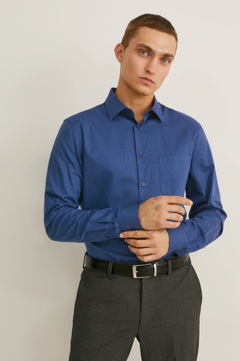 Camisas C&A Business Regular Fit Kent Collar Extra-long Sleeve s Azules Oscuro | BGXKNP-182