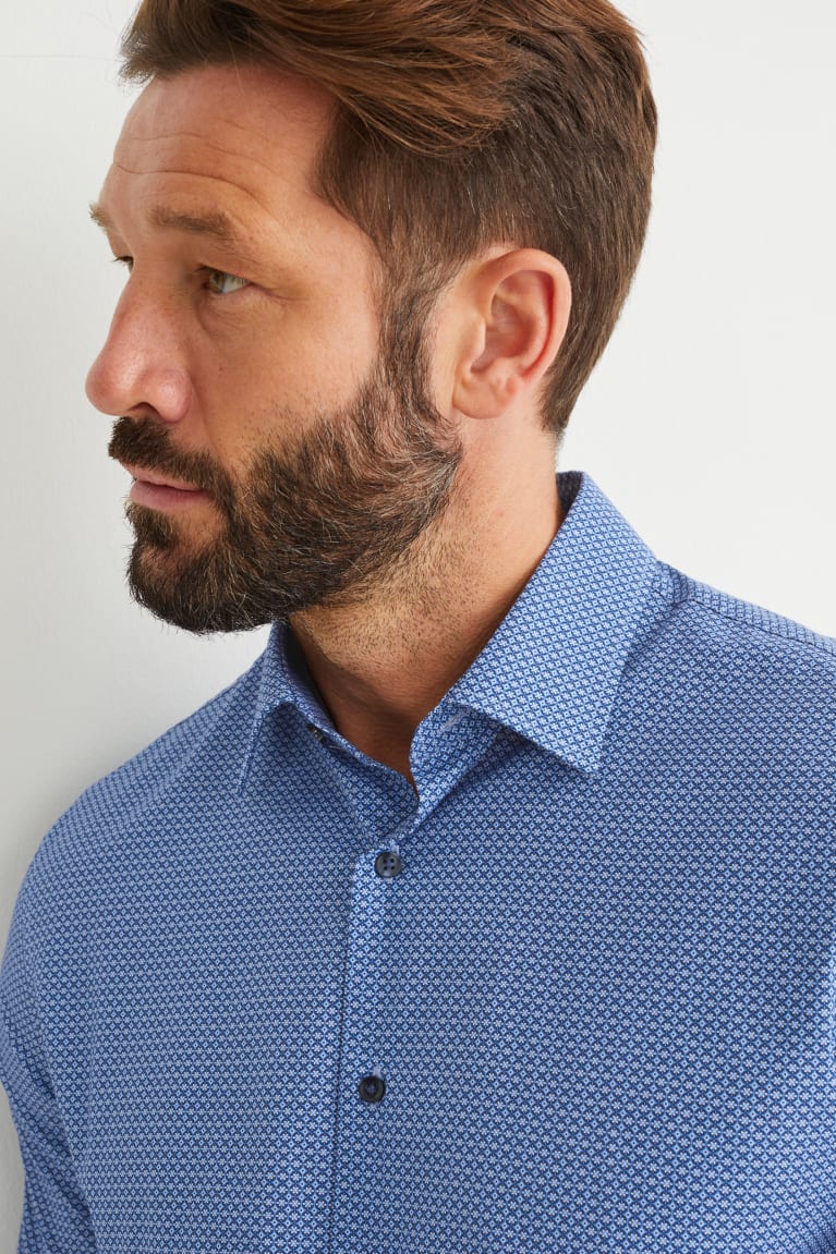 Camisas C&A Business Regular Fit Kent Collar Easy-iron Patterned Azules Oscuro | FWXQUZ-160