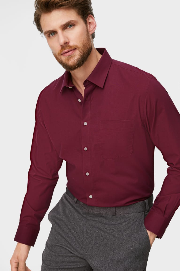 Camisas C&A Business Regular Fit Kent Collar Easy-iron Rojas Oscuro | QBAFVN-253