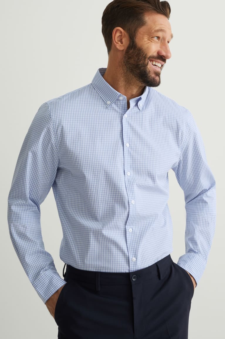 Camisas C&A Business Slim Fit Button-down Collar Easy-iron Azules Claro | UOGRDF-215