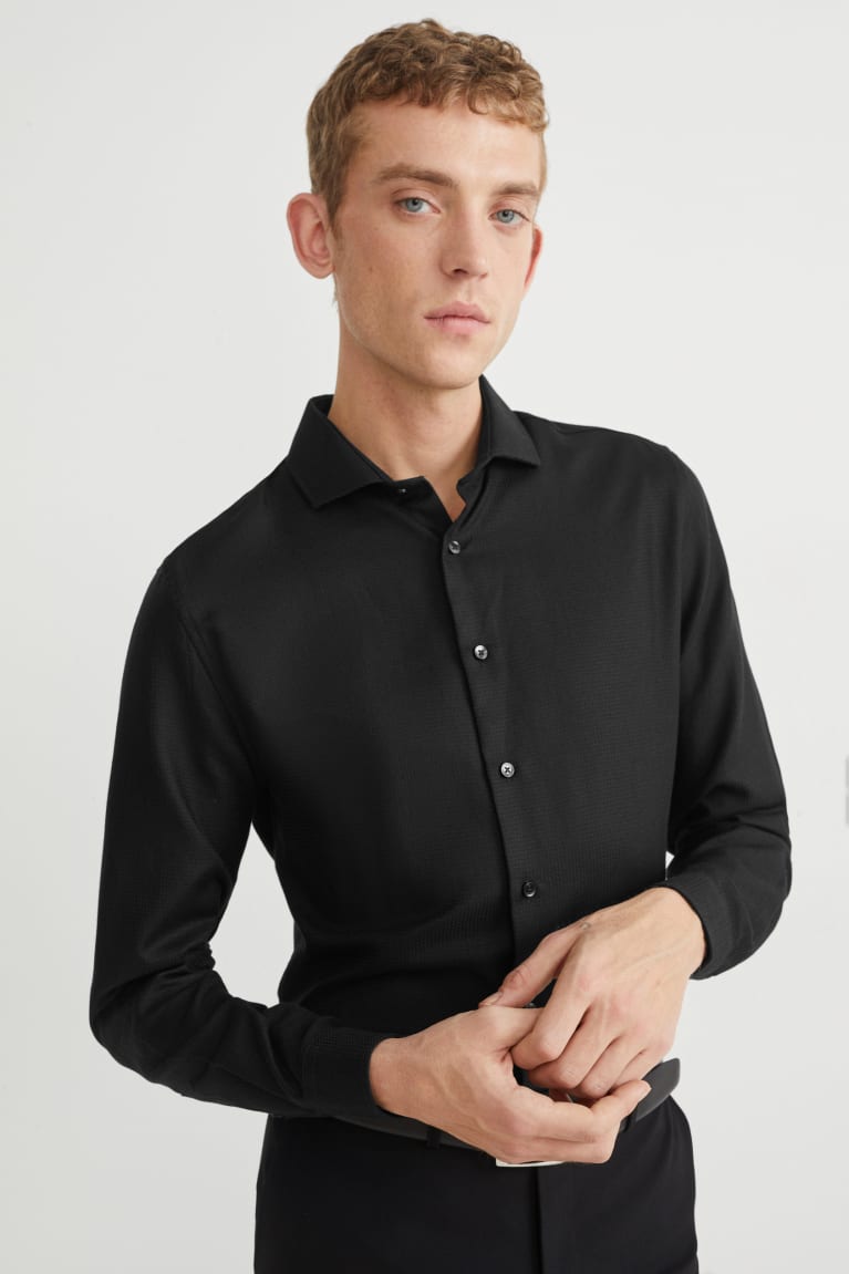 Camisas C&A Business Slim Fit Cutaway Collar Easy-iron Negras | BYXWSO-729