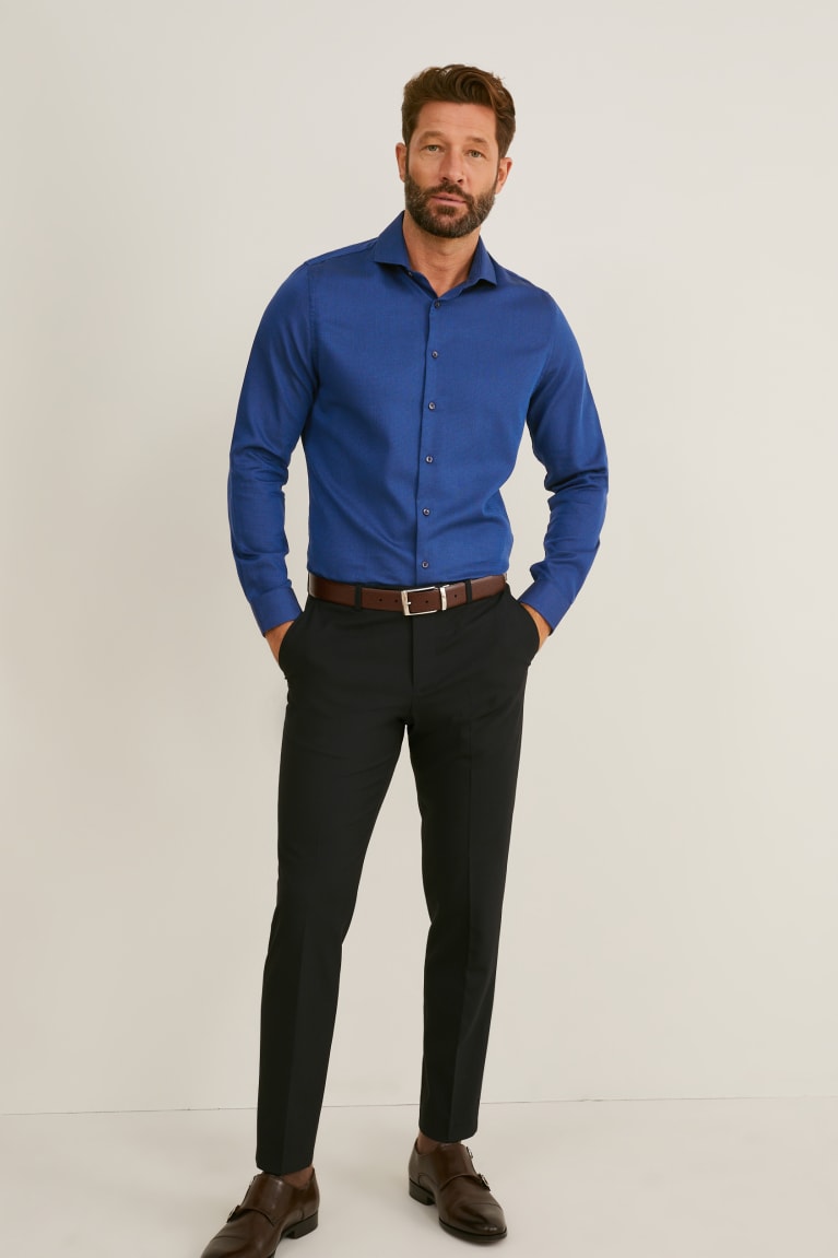 Camisas C&A Business Slim Fit Cutaway Collar Easy-iron Azules Oscuro | NFRVAC-812