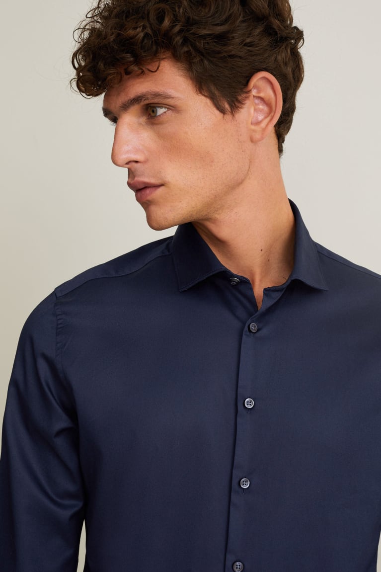 Camisas C&A Business Slim Fit Cutaway Collar Easy-iron Azules Oscuro | NZGYLI-097