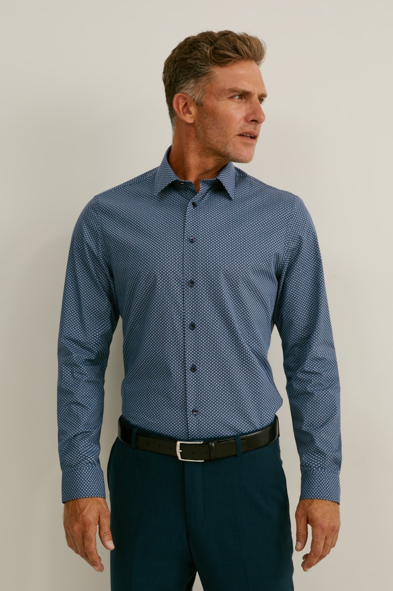 Camisas C&A Business Slim Fit Extra Long Sleeve s Easy-iron Azules Azules Oscuro | GPDBMA-587