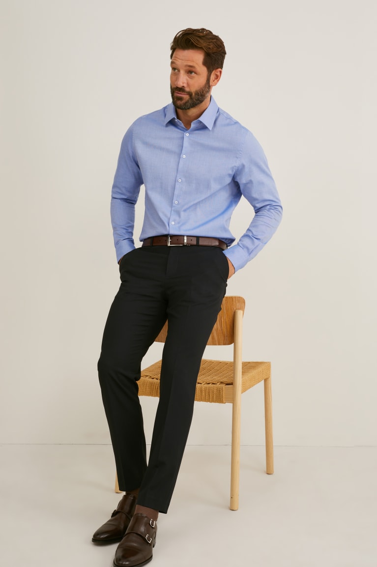 Camisas C&A Business Slim Fit Kent Collar Easy-iron Azules Claro | BVJAMN-854