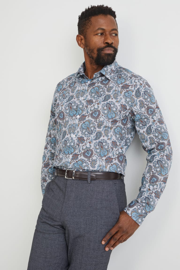 Camisas C&A Business Slim Fit Kent Collar Easy-iron Multicoloured | DCTRXQ-751